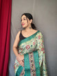 Load image into Gallery viewer, Green Mist Saree in Banarasi Silk Contrast Woven with Kalamkari Prints Clothsvilla
