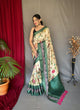 Load image into Gallery viewer, Ivory Saree in Banarasi Silk Contrast Woven with Kalamkari Prints Clothsvilla