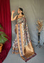 Off White Brown Saree in Banarasi Silk Contrast Woven with Kalamkari Prints Clothsvilla