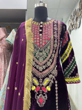 Load image into Gallery viewer, Wine Velvet Cording Embroidery Work Salwar Suit Clothsvilla