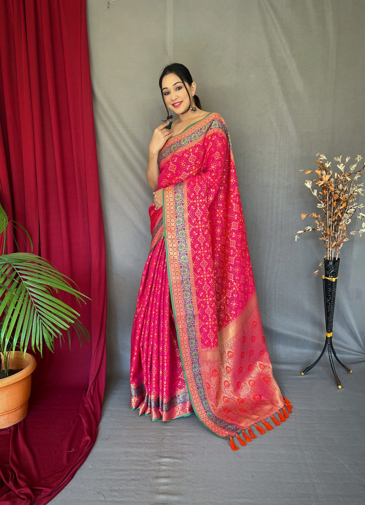 Pink Saree in Bandhej Patola Silk Woven Clothsvilla