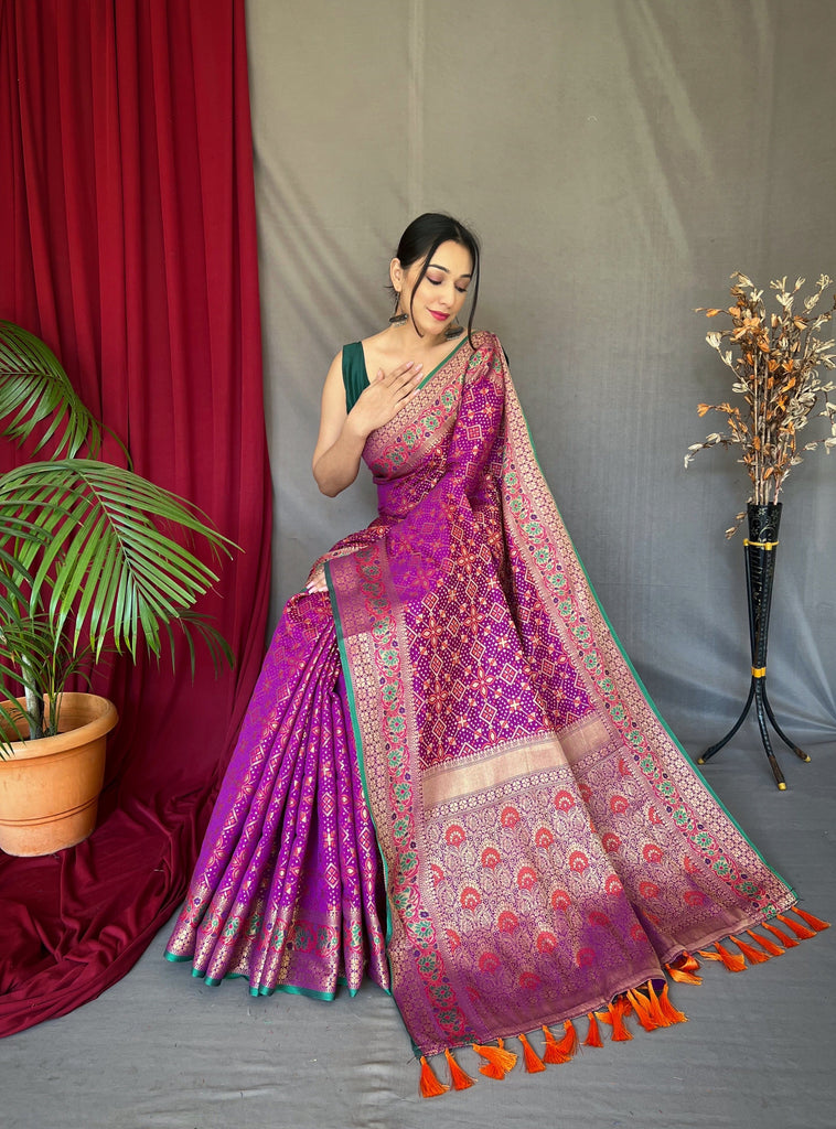 Royal Magenta Saree in Bandhej Patola Silk Woven Clothsvilla