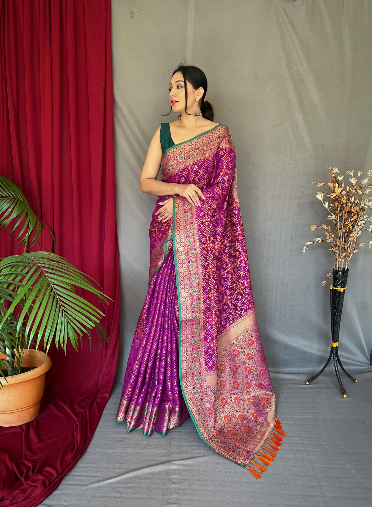 Royal Magenta Saree in Bandhej Patola Silk Woven Clothsvilla Main image