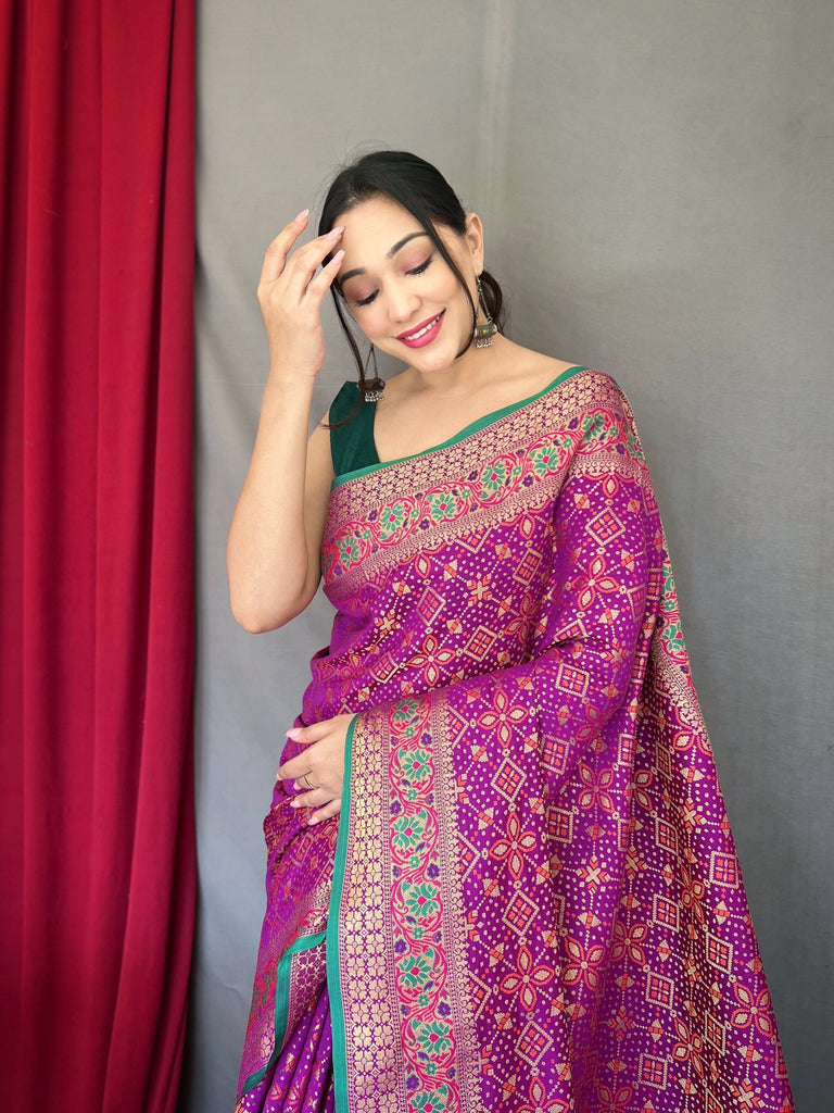 Royal Magenta Saree in Bandhej Patola Silk Woven Clothsvilla