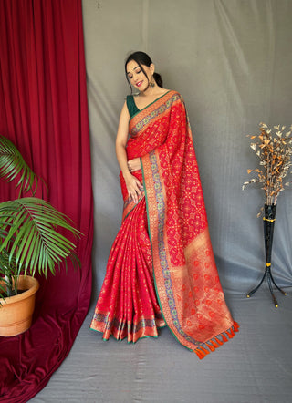 Red Saree in Bandhej Patola Silk Woven Clothsvilla