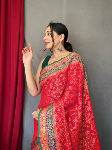 Red Saree in Bandhej Patola Silk Woven Clothsvilla