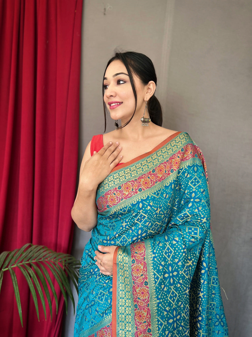 Pacific Blue Saree in Bandhej Patola Silk Woven Clothsvilla