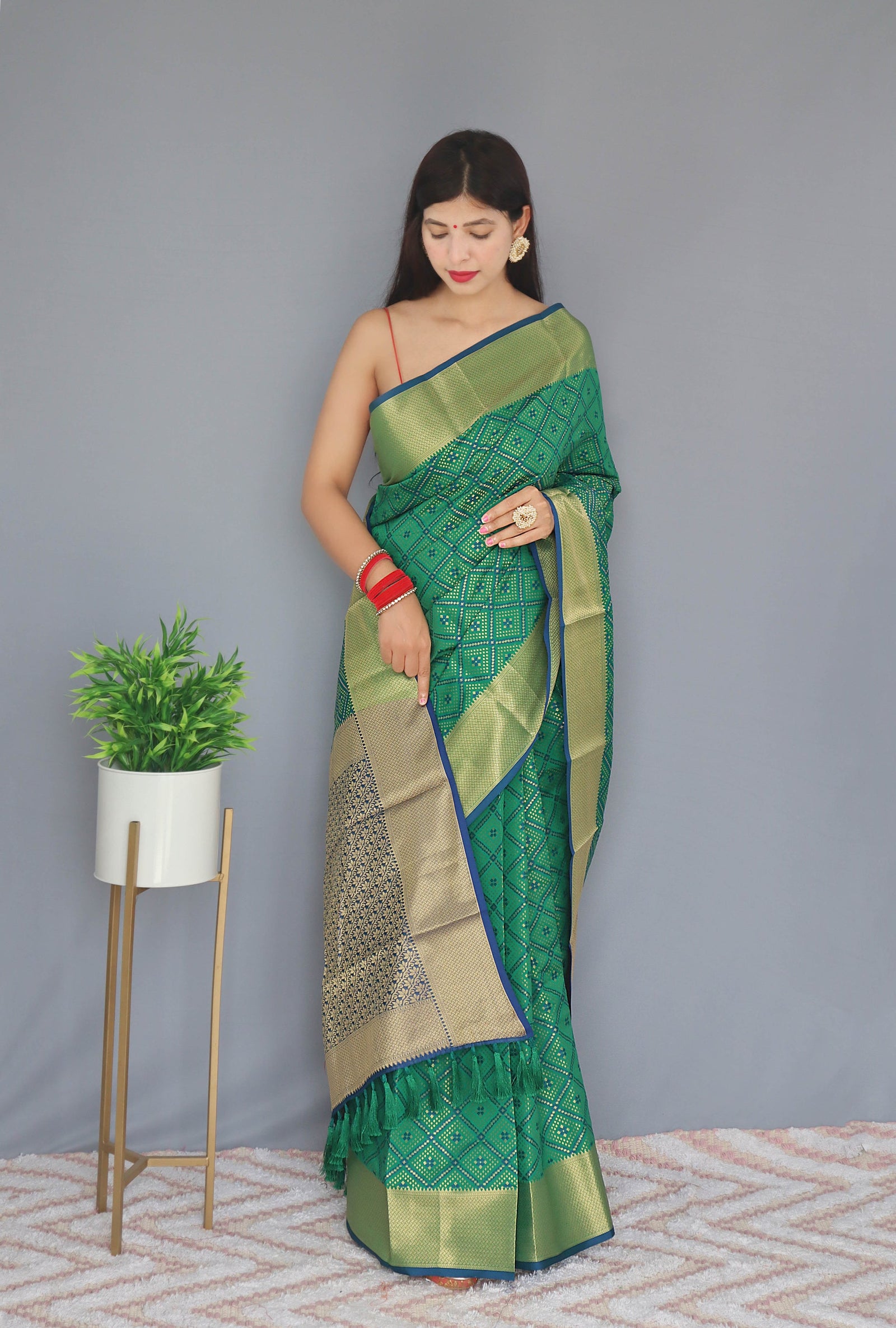 Bandhej Patola Woven Green Clothsvilla