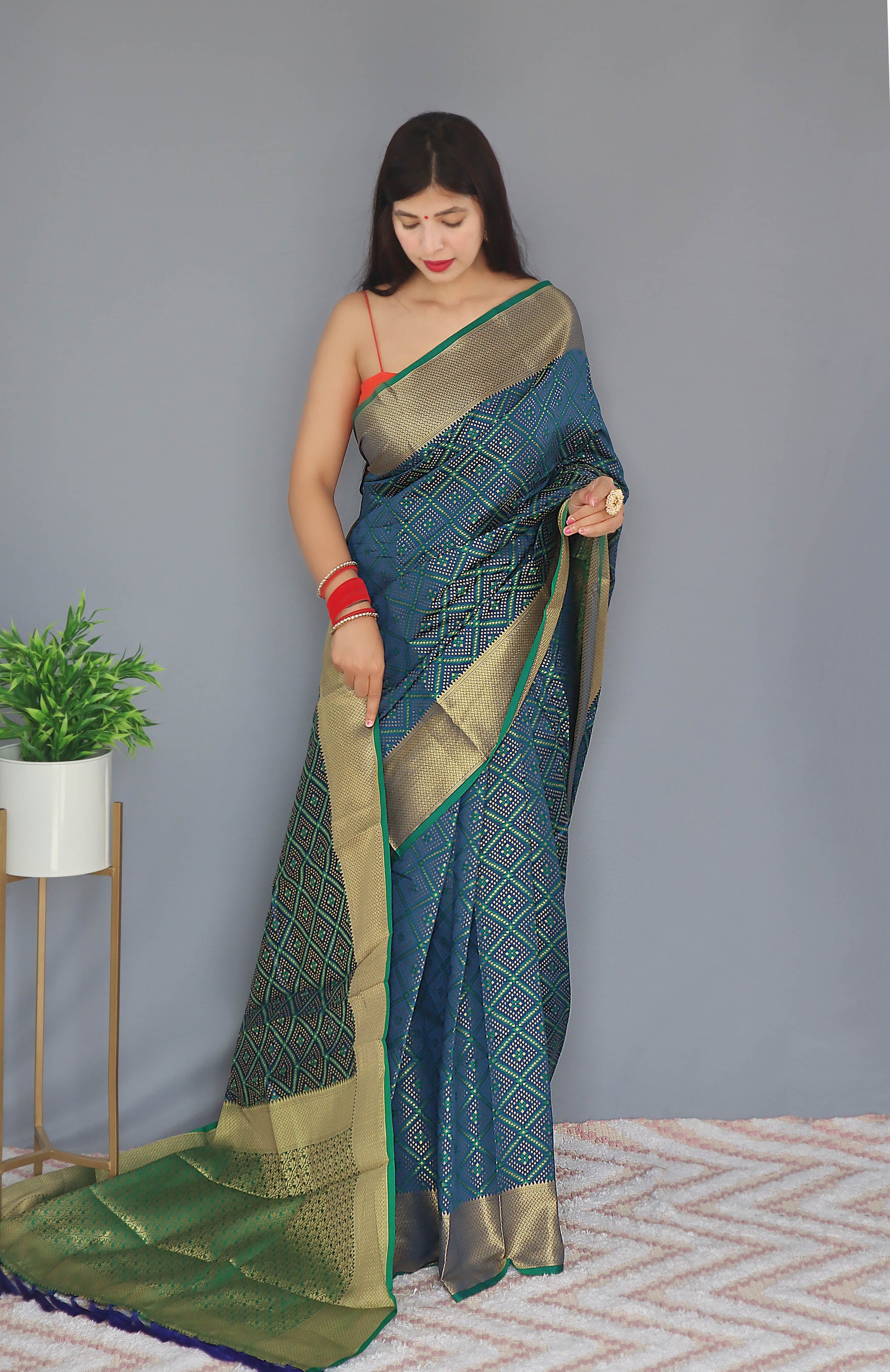 Bandhej Patola Woven Denim Blue Clothsvilla