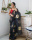 Organza Hand Painted Floral Saree Black Clothsvilla