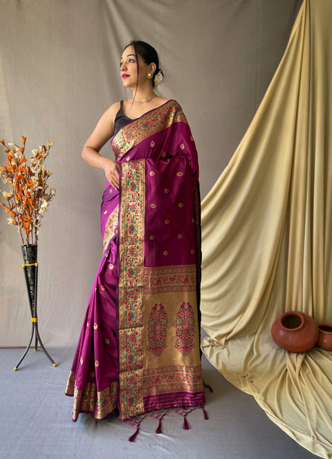 Paithani Silk Vol. 2 Woven Saree Wine Clothsvilla Main image