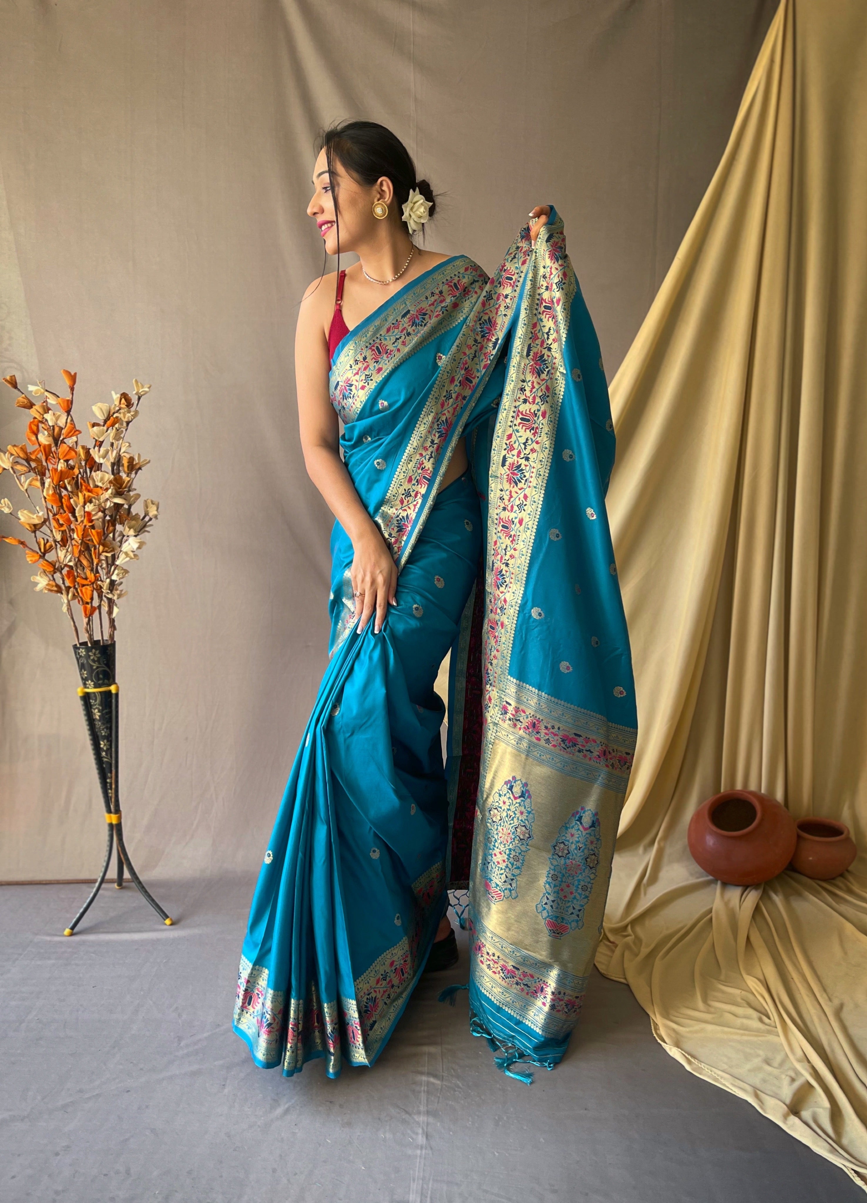 Paithani Silk Vol. 2 Woven Saree Celestial Blue Clothsvilla Main image