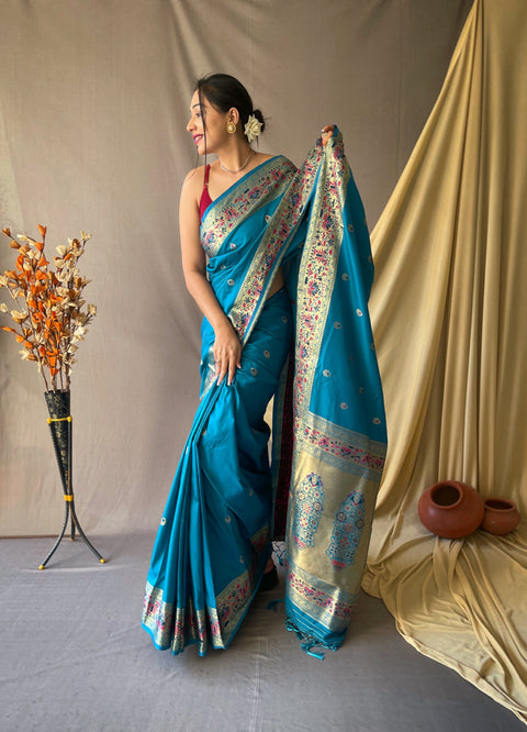 Paithani Silk Vol. 2 Woven Saree Celestial Blue Clothsvilla Main image