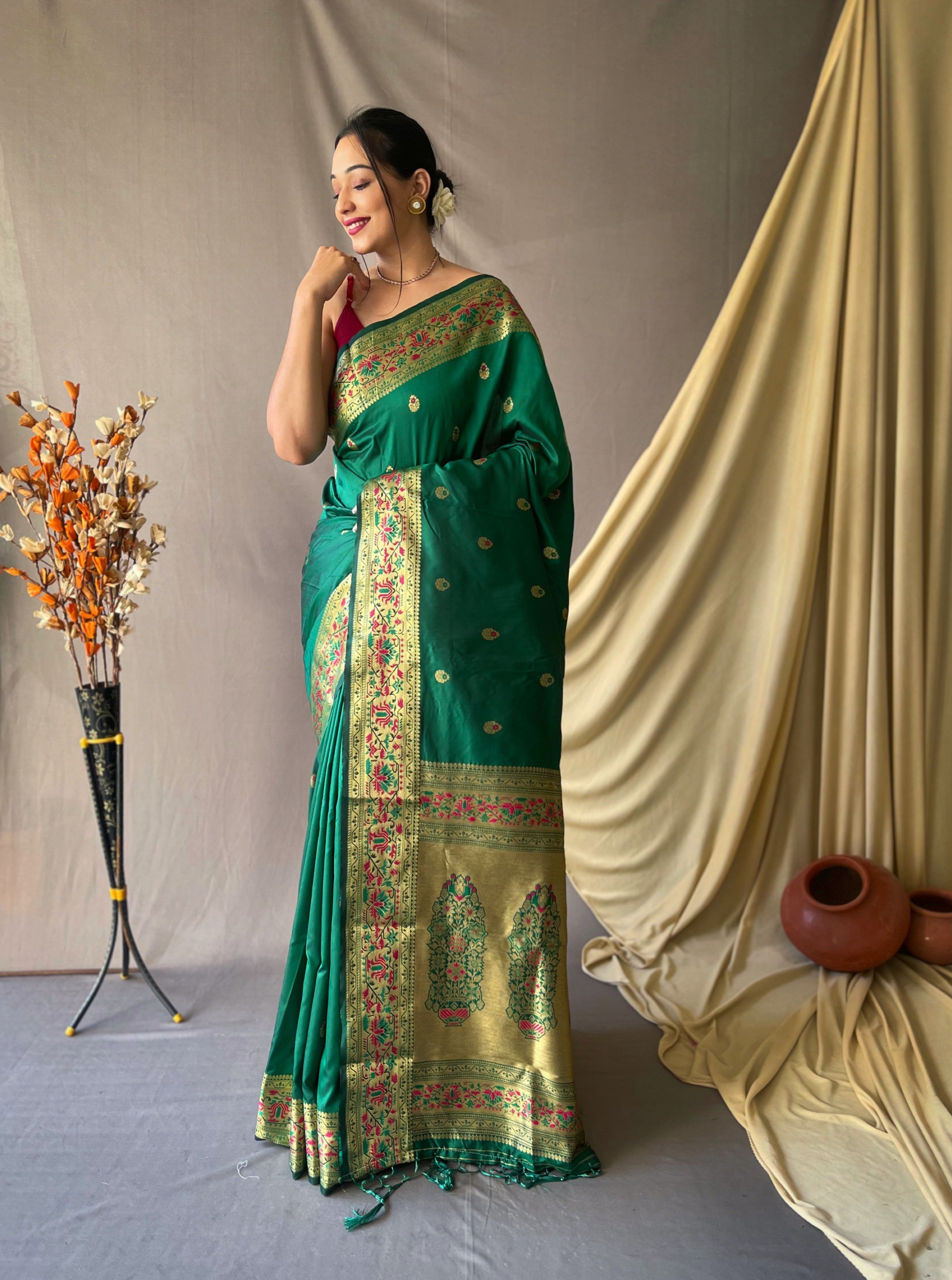 Paithani Silk Vol. 2 Woven Saree Green Clothsvilla Main image