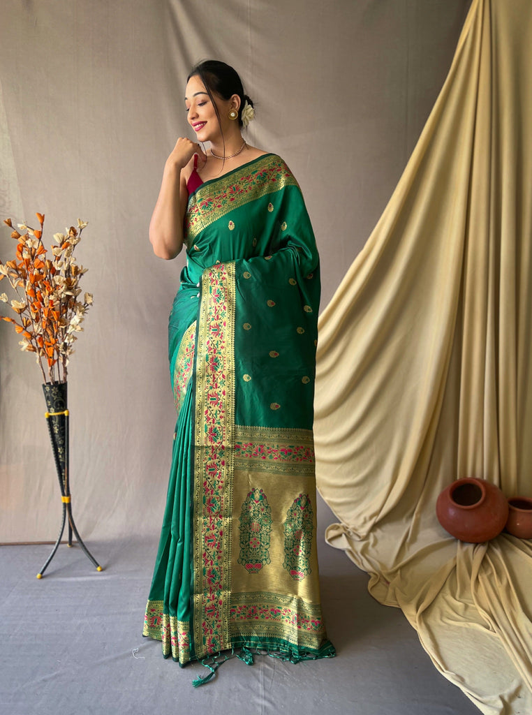 Paithani Silk Vol. 2 Woven Saree Green Clothsvilla