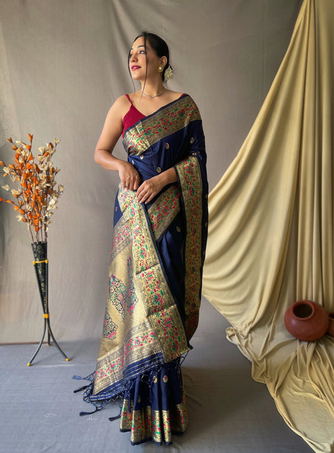 Paithani Silk Vol. 2 Woven Saree Navy Blue Clothsvilla Main image