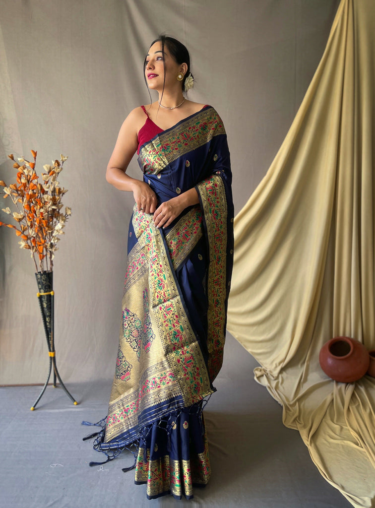 Blue Soft Peshwai Paithani Silk Saree – Maharani