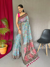 Load image into Gallery viewer, Cotton Bandhani Kalamkari Printed Saree Light Blue Clothsvilla