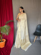 Load image into Gallery viewer, Shangrila Cotton Rose Gold Woven Saree Ivory Clothsvilla