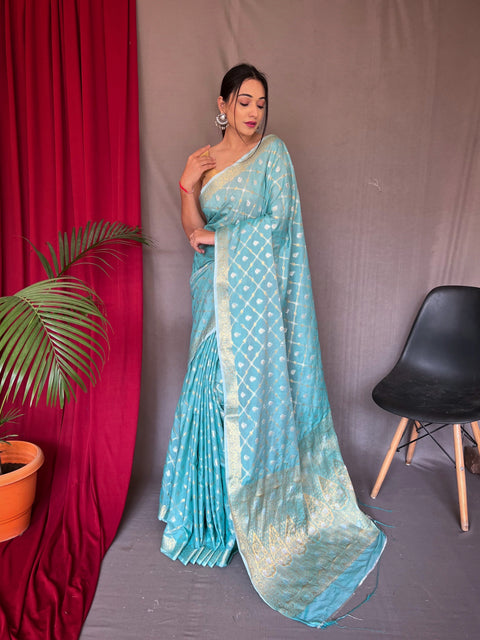 Shangrila Cotton Rose Gold Woven Saree Sky Blue Clothsvilla Main image