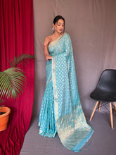 Load image into Gallery viewer, Shangrila Cotton Rose Gold Woven Saree Sky Blue Clothsvilla