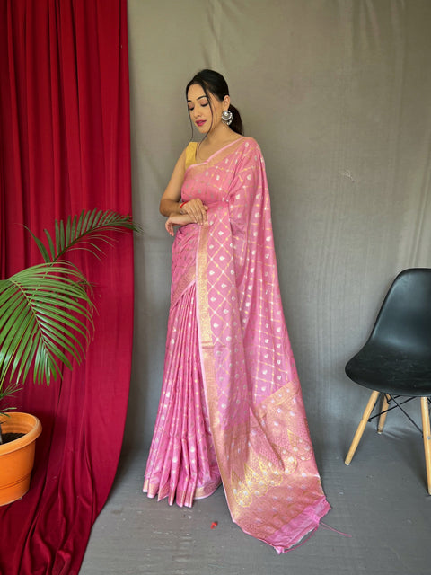 Shangrila Cotton Rose Gold Woven Saree Rose Pink Clothsvilla Main image