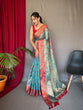 Load image into Gallery viewer, Kanjeevaram Tissue Silk Sitara Jaal Meenakari Woven Saree Cyan Blue Clothsvilla