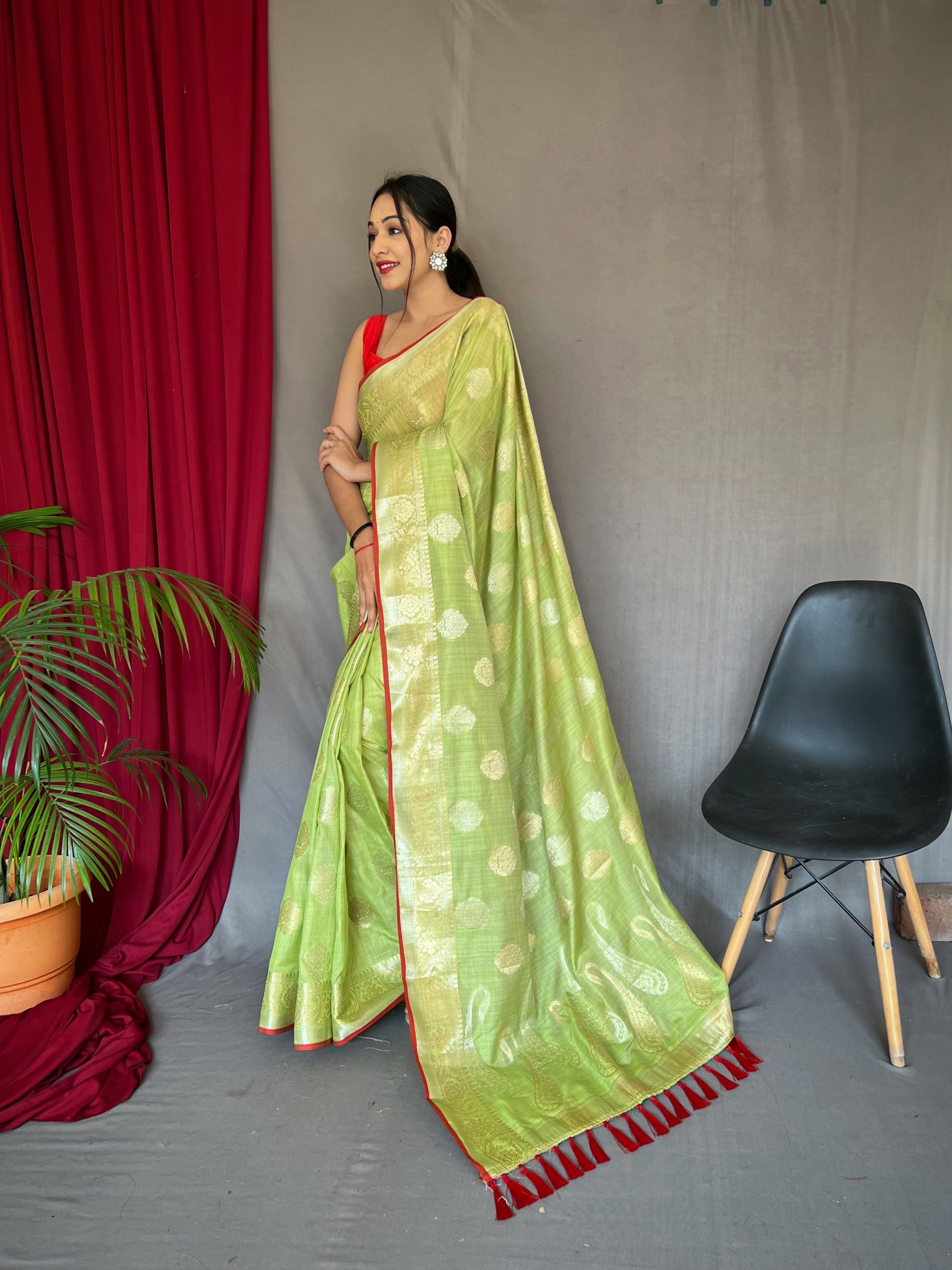 Kanika Cotton Silk Woven Saree Olive Green Clothsvilla