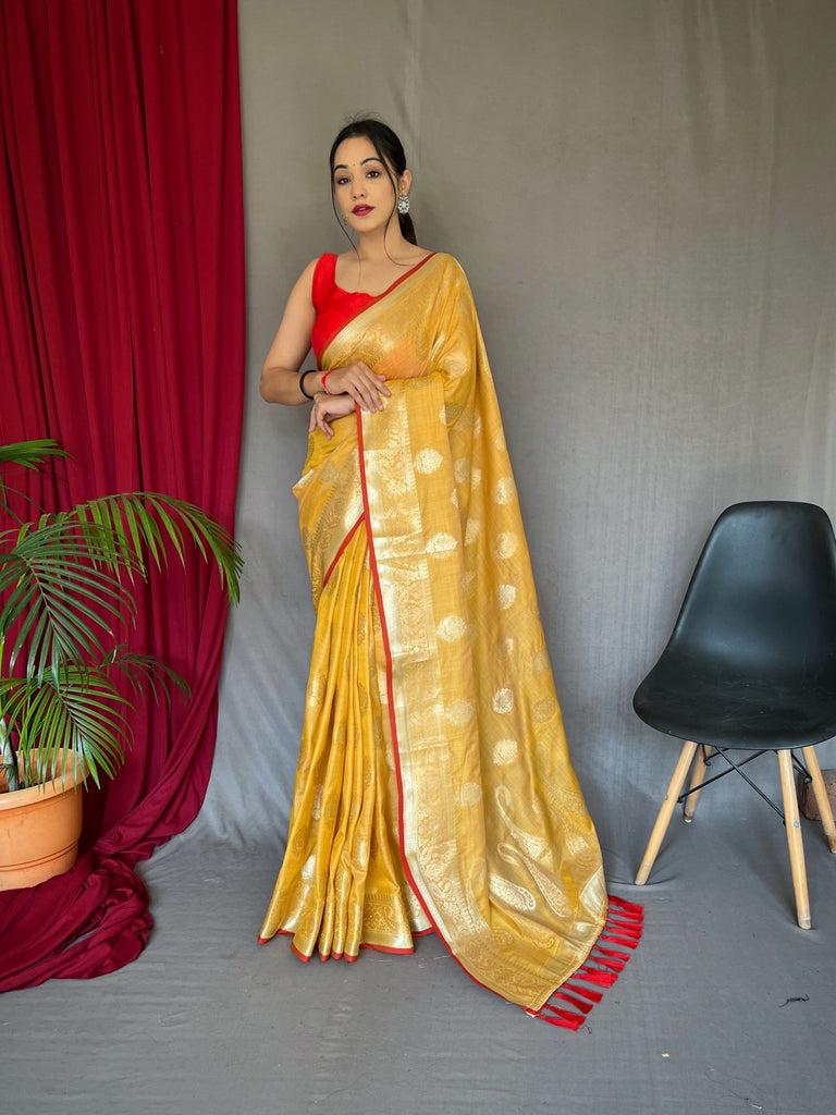 Kanika Cotton Silk Woven Saree Arylide Yellow Clothsvilla
