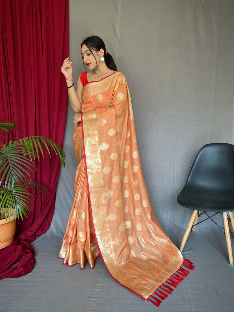 Kanika Cotton Silk Woven Saree Peach Clothsvilla