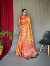 Load image into Gallery viewer, Pastel Orange Saree in Banarasi Organza Silk Woven Clothsvilla