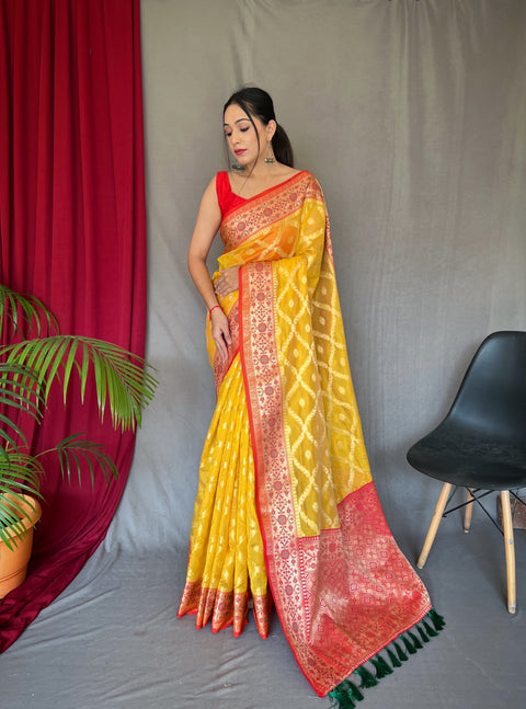 Yellow Saree in Banarasi Organza Silk Woven Clothsvilla Main image