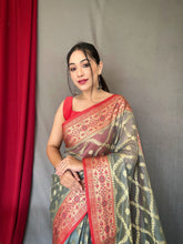Load image into Gallery viewer, Grey Saree in Banarasi Organza Silk Woven Clothsvilla