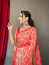 Load image into Gallery viewer, Pastel Peachy Pink Saree in Banarasi Organza Silk Woven Clothsvilla