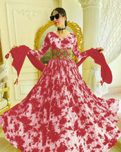 Load image into Gallery viewer, Digital Printed Red Color Georgette Gown With Belt Clothsvilla