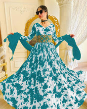 Load image into Gallery viewer, Digital Printed Green Color Georgette Gown With Belt Clothsvilla