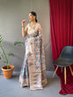 Load image into Gallery viewer, Mahima Cotton Kalamkari Printed Temple Woven Saree Light Green Clothsvilla