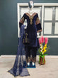 Load image into Gallery viewer, Navy Blue Color Embroidery Work Velvet Palazzo Suit Clothsvilla