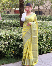 Load image into Gallery viewer, Soft Dola Silk Rose Gold Zari Woven Saree Yellow Clothsvilla