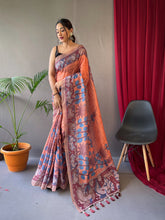 Load image into Gallery viewer, Kalanandi Cotton Kalamkari Printed Saree Dark Peach Clothsvilla