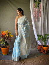 Load image into Gallery viewer, Linen Silk Woven Jaal Pastel Sky Blue Clothsvilla