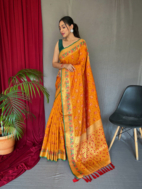 Kutch Patola Silk Woven Saree Mustard Yellow Clothsvilla Main image