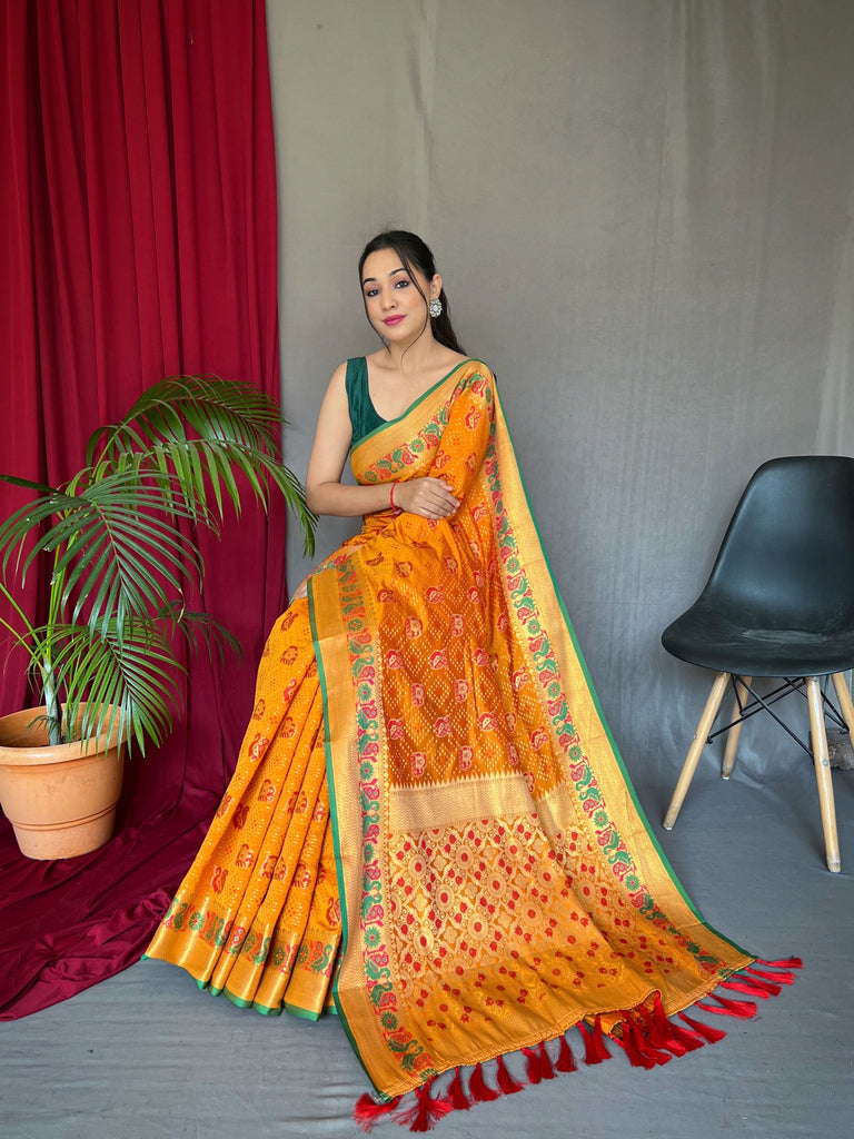 Kutch Patola Silk Woven Saree Mustard Yellow Clothsvilla