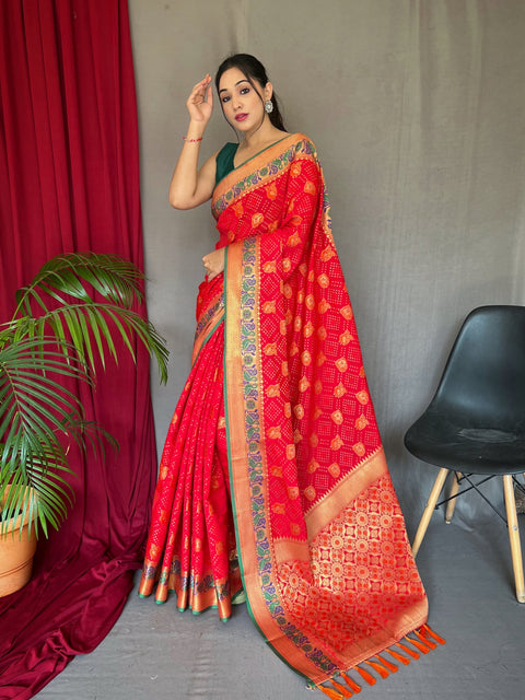 Kutch Patola Silk Woven Saree Red Clothsvilla Main image