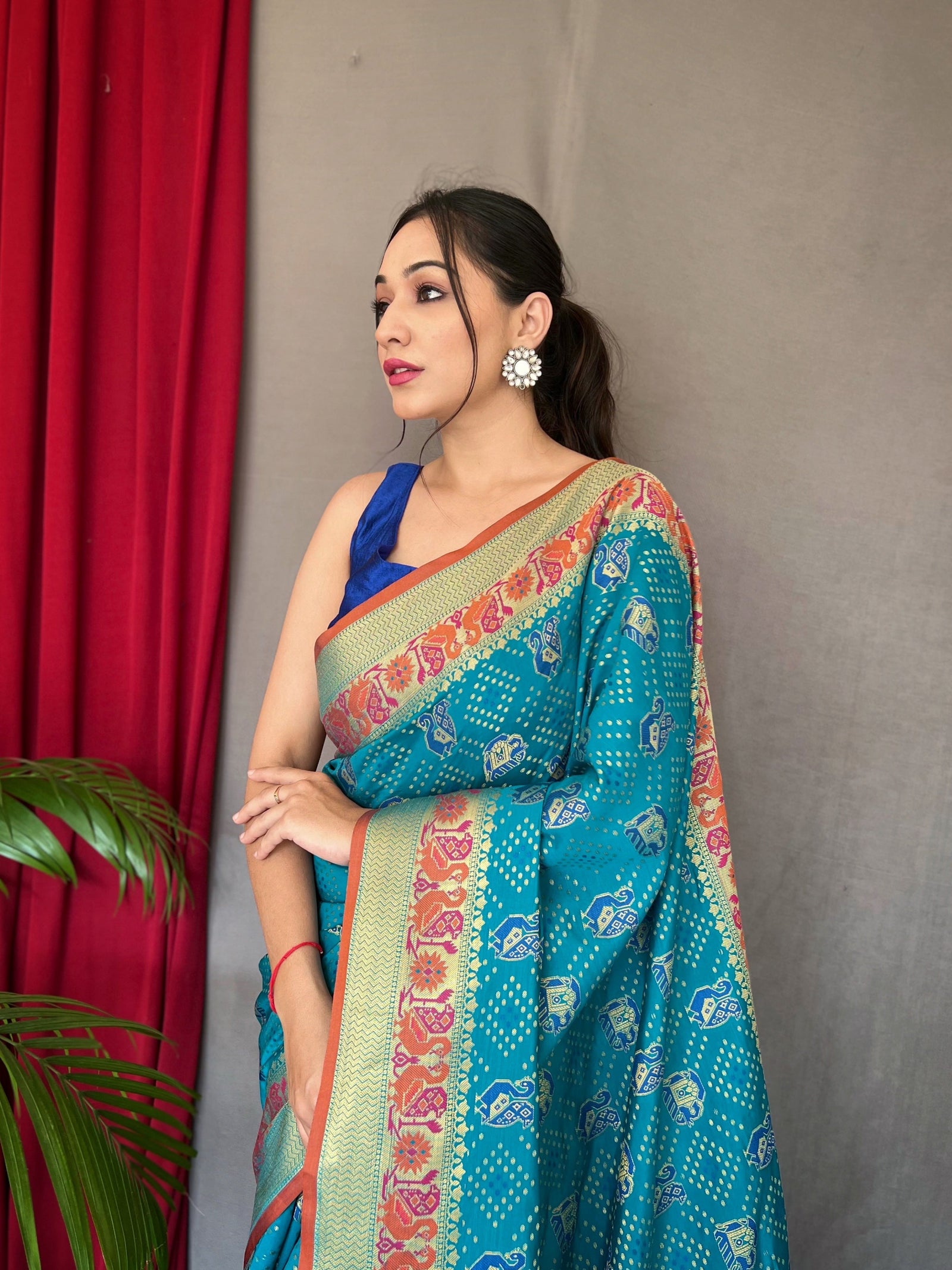 Kutch Patola Silk Woven Saree Mustard Pacific Blue Clothsvilla