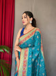 Load image into Gallery viewer, Kutch Patola Silk Woven Saree Mustard Pacific Blue Clothsvilla