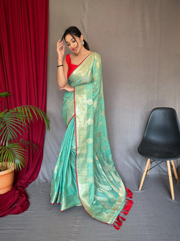 Kanika Cotton Silk Woven Saree Sea Green Clothsvilla