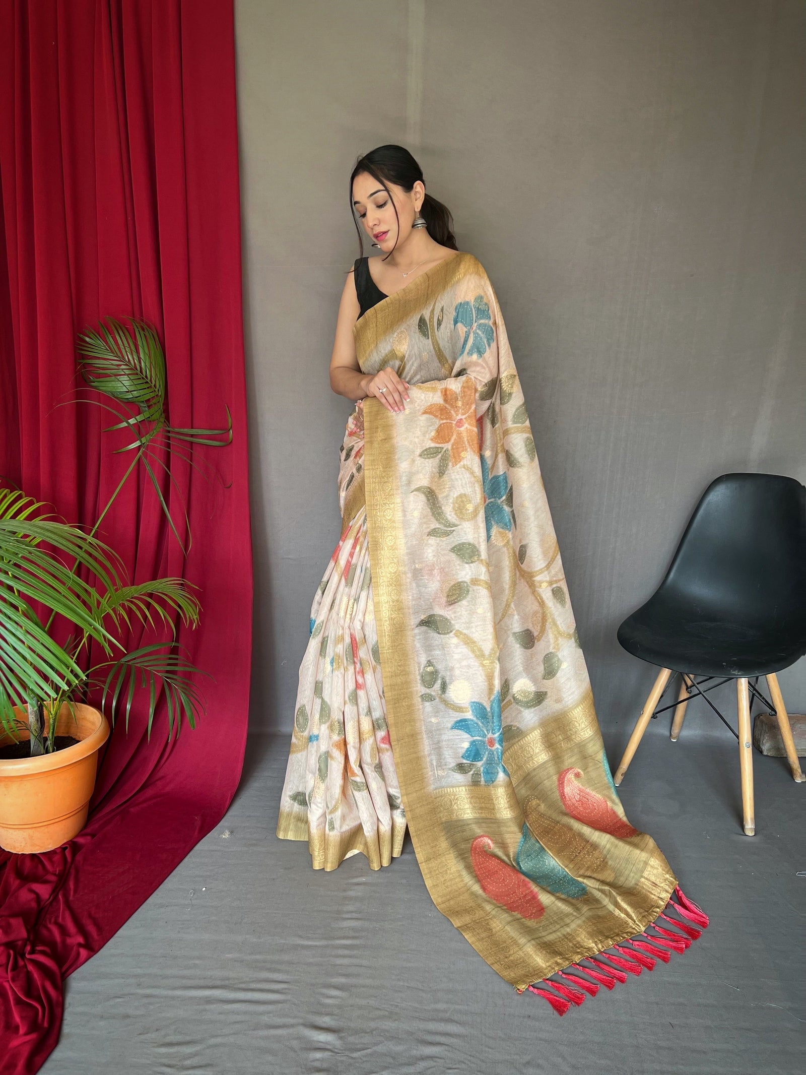 Yellow Gold Saree in Pure Chanderi Banarasi Silk Clothsvilla
