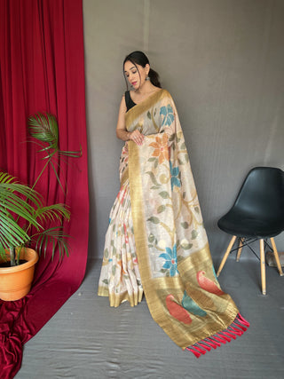 Yellow Gold Saree in Pure Chanderi Banarasi Silk Clothsvilla