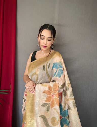 Yellow Gold Saree in Pure Chanderi Banarasi Silk Clothsvilla